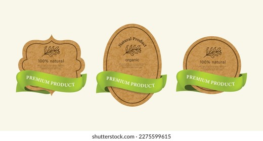 Organic label, natural label, organic banner with hand drawn stain brush watercolor painting. Sticker and badge organic logo vegan food mark. Green ribbon banner.
