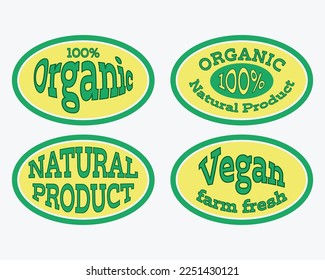 Etiqueta orgánica, etiqueta natural, estilo de banner orgánico y2k. Marca de comida vegana con logo orgánico de etiqueta y placa.