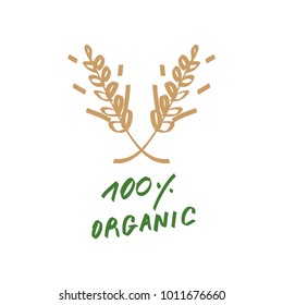 Organic label, rye, hand drawn. Decor elements. Vector, clip art.