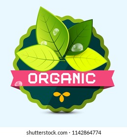Organic Label - Sticker with Leaves - Vector