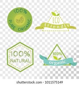 Organic labels collection isolated on transparent background. Emblems for healthy and safe products.