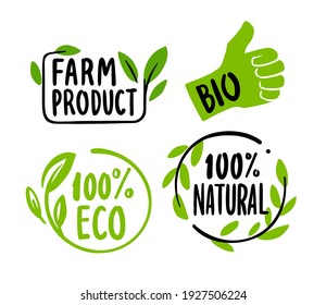 Organic labels. Fresh eco vegetarian emblems, vegan label and healthy foods logo. Sticker or ecological product stamp. - Shutterstock ID 1927506224