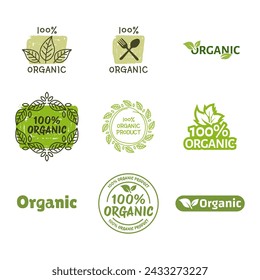 Organic labels set. Collection various logo for organic cosmetics or products isolated on white background