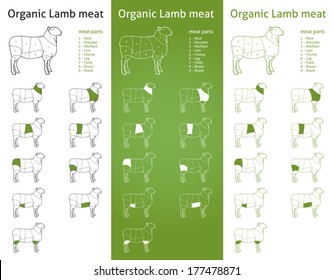 ORGANIC LAMB meat parts Icons for packaging and info-graphic 2