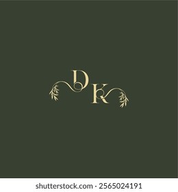 organic leaf initial DK luxury wedding monogram logo design concept letter