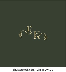 organic leaf initial EK luxury wedding monogram logo design concept letter