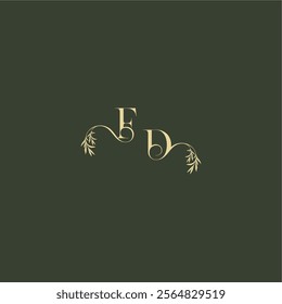 organic leaf initial FD luxury wedding monogram logo design concept letter