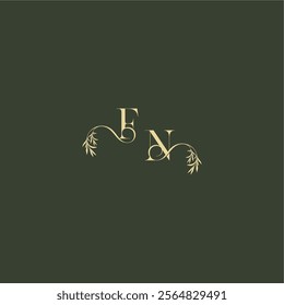 organic leaf initial FN luxury wedding monogram logo design concept letter