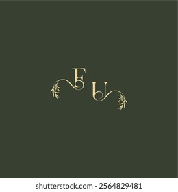 organic leaf initial FU luxury wedding monogram logo design concept letter