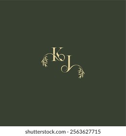 organic leaf initial logo design concept letter luxury wedding monogram KJ