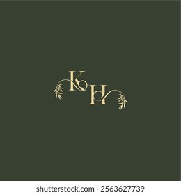organic leaf initial logo design concept letter luxury wedding monogram KH