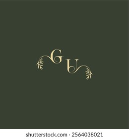 organic leaf initial logo design concept letter luxury wedding monogram GU