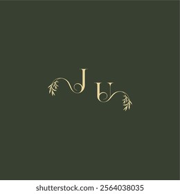 organic leaf initial logo design concept letter luxury wedding monogram JU