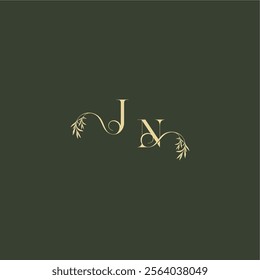 organic leaf initial logo design concept letter luxury wedding monogram JN