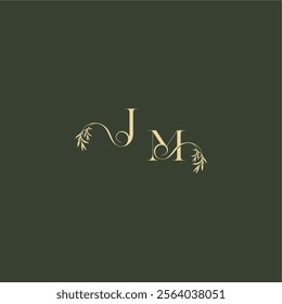 organic leaf initial logo design concept letter luxury wedding monogram JM