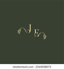 organic leaf initial logo design concept letter luxury wedding monogram JE