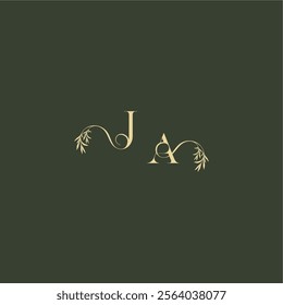 organic leaf initial logo design concept letter luxury wedding monogram JA