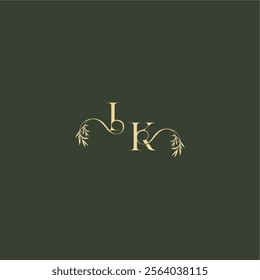 organic leaf initial logo design concept letter luxury wedding monogram IK