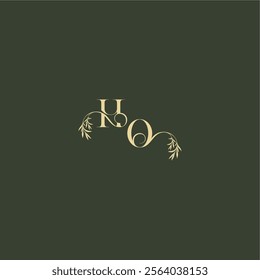 organic leaf initial logo design concept letter luxury wedding monogram HO