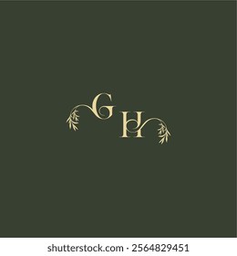 organic leaf initial logo design concept letter luxury wedding monogram GH
