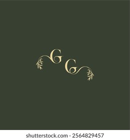 organic leaf initial logo design concept letter luxury wedding monogram GG