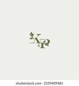 organic leaf logo bold initial concept letter luxury wedding monogram design KP