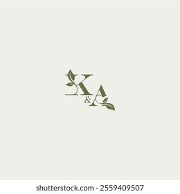 organic leaf logo bold initial concept letter luxury wedding monogram design KA