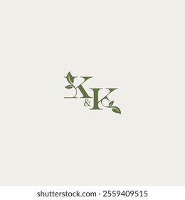 organic leaf logo bold initial concept letter luxury wedding monogram design KK