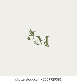 organic leaf logo bold initial concept letter luxury wedding monogram design JM