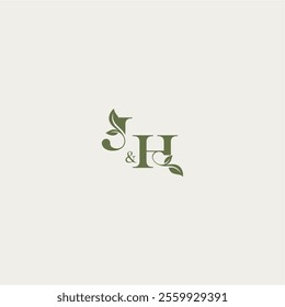 organic leaf logo bold initial concept letter luxury wedding monogram design JH