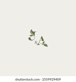 organic leaf logo bold initial concept letter luxury wedding monogram design JA