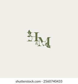 organic leaf logo bold initial concept letter luxury wedding monogram design HM