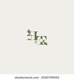 organic leaf logo bold initial concept letter luxury wedding monogram design HT