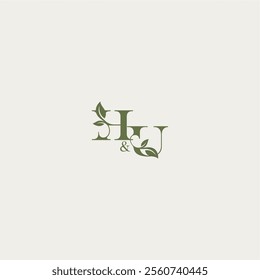 organic leaf logo bold initial concept letter luxury wedding monogram design HU