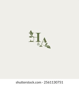 organic leaf logo bold initial concept letter luxury wedding monogram design HA