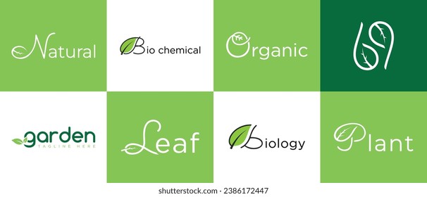 Organic leaf logo collection wordmarks for farming gardening plants 