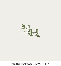 organic leaf logo EH luxury wedding monogram design bold initial concept letter