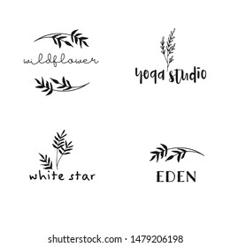Organic leaf logo. Floral element. Wildflower hand drawn. Floral feminine logo. Flower logo