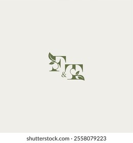 organic leaf logo FT luxury wedding monogram design bold initial concept letter