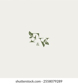 organic leaf logo FV luxury wedding monogram design bold initial concept letter