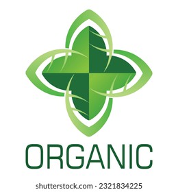 Bio-Blatt-Logo oder -Label. Grüne Farbe und rechteckige Sternblätter, sehr klar und sauber für organische Etiketten auf Ihrer Produktverpackung.  Geeignet für Lebensmittel und Getränke.