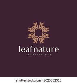 Organic leaf logo with rotating concept logo design, luxury leaf rotating cycle vector graphics, nature logo for beauty and spa