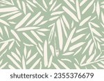 Organic Leaf Pattern. Branch with Leaves Ornamental Texture. Floral Seamless Pattern. Palm Branch Background. Flourish Nature Summer Garden. Tropical Green Ornament