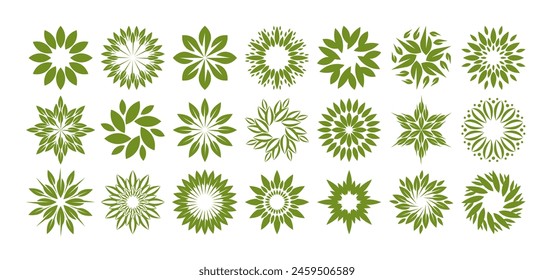 Organic leaf sun circle logo design set