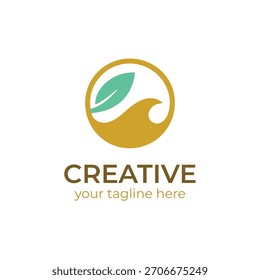  Organic leaf and wave logo symbolizing nature and growth,
