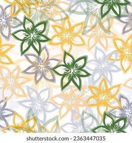 Organic leaves cartoon background, simple nature shapes in vintage pastel colors. Hand drawn unique print.