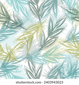 Organic leaves cartoon background, simple nature shapes in vintage pastel colors. Monochromatic nature inspired shapes-doodle collection. 