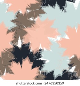 Organic leaves cartoon background, simple nature shapes in vintage pastel colors. Seamless abstract botanical pattern.