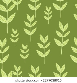 Organic leaves seamless pattern. Decorative forest leaf wallpaper. Botanical background. Design for fabric, textile print, wrapping, cover. Vector illustration.