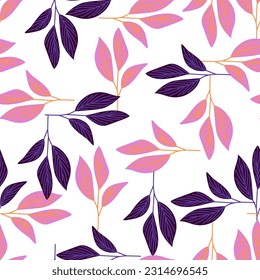 Organic leaves seamless pattern in simple style. Botanical background. Decorative forest leaf wallpaper. For fabric design, textile print, wrapping paper, cover. Vector illustration
